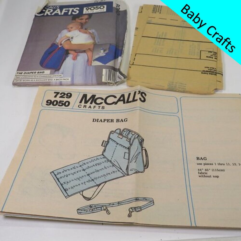 McCalls 9050 Sewing Pattern Baby Diaper Bag / Changing Mat, UNCUT